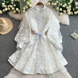 Fongt High-End Elegant Women's Dress Women's Court Style Strap To The Waist Hollow Embroidery Single Buckle A-Character Skirt