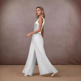 Fongt New Jump Trousers Lace Chiffon V-Neck White Trousers Wide Leggings