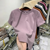 Taro Purple Cotton Short-Sleeved T-Shirt Women's New Loose Round-Neck T-Shirt Blouse In The Summer Of 2023-Outfit