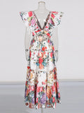 French Dress 2025 New Dress Dress Printed Lotus Leaf Side High-Grade Floral Dress