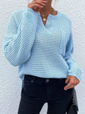 Fongt Fashion Women's Top Knit Jumper Long Sleeve V-Neck Pocket Solid Color Sweater Women's