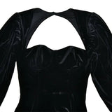 Velvet Square Neck Puff Long Sleeve Mini Dress-Outfit