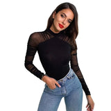 Fongt Women's Sexy Gauze Splicing Long Sleeve Slim Slim Temperament Elegant Wind Joined Suit