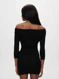 Fongt Temperament Short Dress 2025 Autumn And Winter New Striped Shoulder Repair Slim Sexy Short Dress Female