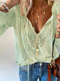 Casual Solid Color Loose Pullover Elegant Regular Sleeve Graceful Commuter Lace