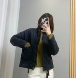 Fongt Women's Explosive Color Collar Big Pocket Collar With Belt Quilt Cotton Coat