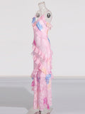 Fongt Elegant Tea Break Dress Autumn And Winter 2025 New Slings Print Back Repair Lotus Leaf-Side Dress Female Tide