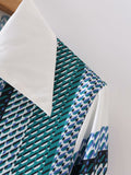 Ebay Spring And Autumn New Lapel Long Sleeve Cardigan Geometric Positioning Print Shirt Women's Style-Outfit