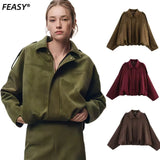 Fongt Women's ZA Summer New Shoulder Buckle Waist Bomber Jacket Three-Piece Set