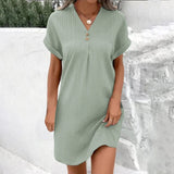 Fongt Women's 2025 New V-Neck Solid Color Jacket Comfortable Casual Button Dress
