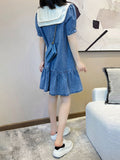 Dresses Women Japanese Style Peter Pan Collar Solid Washed Doll Collar Denim
