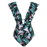 Printed Flowers Even Lotus Leaf Side Body Swimsuit Women 2025 New Swimsuit Bare
