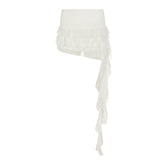 Fongt Holiday Wind Niche Design Irregular Lotus Leaf Side Mesh Splicing Solid Color Low-Rise Half-Body Skirt