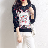 Fongt 2023 New Print Satin Knit Long Sleeve Splicing Women's Overtop Thin Casual Elastic Sweater-Outfit