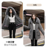 Add Velvet Thick Coat Female 2024 New Winter Waist Long Casual Hat Parker Cotton Suit-Outfit