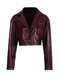 Fongt Temperament Jacket Jacket Female 2024 Autumn New Design Sense Big Lapel Splicing Pocket Short Leather Coat Female-Outfit
