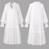 Ruffle Midi Dress Women's Summer Sundress ZANZEA Casual Puff Sleeve Patchwoek Vestidos Female V Neck