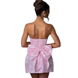 Fongt 2024 New Women's Sweet Slim Jacquard Breast Strap Bow Mini