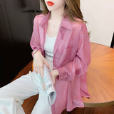 Fongt Thin Shirt Women's Spring And Autumn 2025 New Long-Sleeved Blouse Ice Silk Sunscreen Chiffon Shirt
