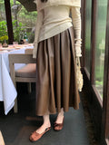 Fongt Xixi 2025 Autumn New Temperament Commute High-Waisted Half-Body Skirt PU Folding A-Skin Skirt 85018