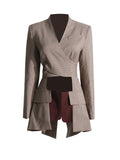 Fongt 2024 New Fashion Temperament Cross-Strap Hollow Design Sense Waist Show Thin And Long Suit Jacket-Outfit
