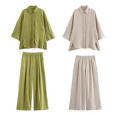 Fongt Women's INS Exploding Loose Linen Shirts Tight Straight Pants Set 2157045