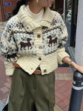 Buttoned Retro Printed Cardigan-Outfit