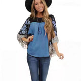 Fongt Women's Wear Bat Sleeve Print Color Swafge Round Collar Blouse T-Shirt