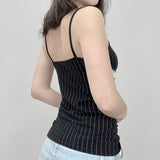 Fongt Cloth Forget Black And White Striped Lace Lace Splicing V-Neck Sling Vest Sexy Set-Up Inside The Body