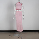 New Arrival White Two Piece Set Women Sexy Party Tank Tops Slim Ruched Skirt Elegant Bodycon Suit Dress Matching