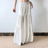 Solid Color Lace Patchwork Umbrella Maxi Skirt-Outfit