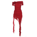 Fongt Summer Women's Solid Color Slim High-Waist Fashion One-Line Collar Strapless Dress-Outfit