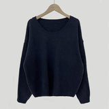 Dark Academia Solid Color Round Neck Sweater-Outfit
