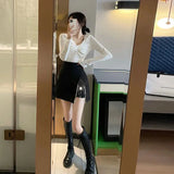 Black Side Split Rhinestone Fringe Mini Skirt-Outfit