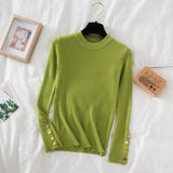 Thick Pullovers Khaki Casual Button O-neck Chic