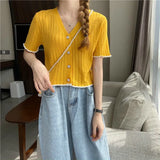 Ice Silk Cardigan Women Summer Thin Outer BM Style Short V Collar Knitted Temperament Shirt Coat Women Ins