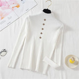 Pullover Women Sweater Autumn Knitted Button Long Sleeve Half Turtleneck Female Jumper Elastic Korean Fashion Blouse