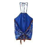 Spring Print Neck-Hanging Blouse 3739028-Outfit