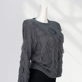 Fongt Not Pierced Hole Round Neck Tassel Sweater Women's Design Sense Bottom Waste Earthen Top Loose Sweater-Outfit