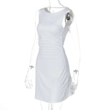 White Open Back Solid Mini Dress-Outfit