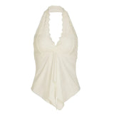 Fongt Sexy Lace Splicing Hanging Neck Bare Back A Sling Sling Vest Hottie Temperament Thin Knitting Top