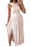 Wise Hot Style Summer Sleeveless Neck Open Back Slit Dress Women's Wear-Outfit