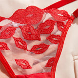 Sheer Lips Heart Embroidery Lingerie Set-Outfit