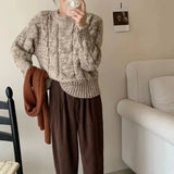 Fongt Short Style Round Neck Sweater Female 2024 Autumn / Winter New Korean Version Of Foreign Style Loose Jacket Sweater Jacket-Outfit