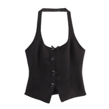 Fongt Hanging Neck Sling Vest Low-Rise Fine Striped Skirt Sling Skirt Slings