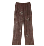Fongt Women's Clothing INS Explosive Fashion Personality Beads Embroidered Bright Diamond Broad Leg Trousers