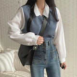 Fongt Plus Size Fat Mm Fake Two T-Shirt Female Splicing POLO Collar Long Sleeve Hoodie Screw Thread Loose Versatile