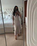 Fongt Summer New Women's Pure Color Collar Simple Long Dress