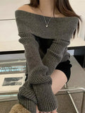Solid Off Shoulder Knit Sweater-Outfit