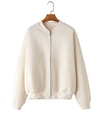 Fongt Women's INS Burst Zipper Bomber Jacket Jacket High-Rise Velvet Trousers